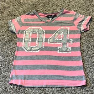 Stylish Pink and Gray Striped Kids Tee
